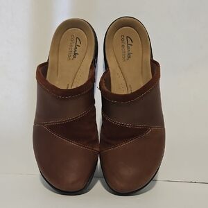 Clarks Women's Tan Leather Mules